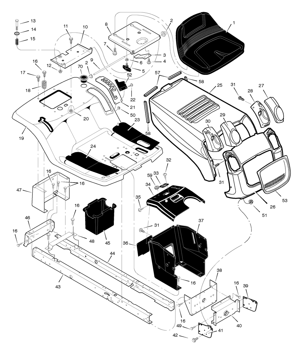 Chassis And Hood Diagram and Parts List for 385002X78A 2005 Briggs and Stratton Lawn Tractor